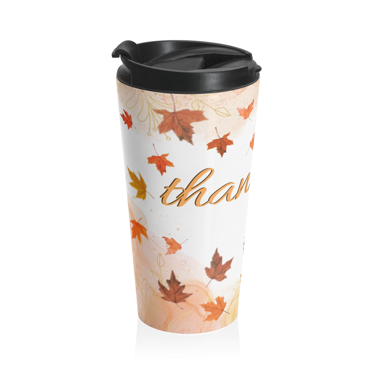 Thankful Christian Autumn Travel Mug | Psalm 116:13 | 15 oz Stainless Steel Lidded Mug