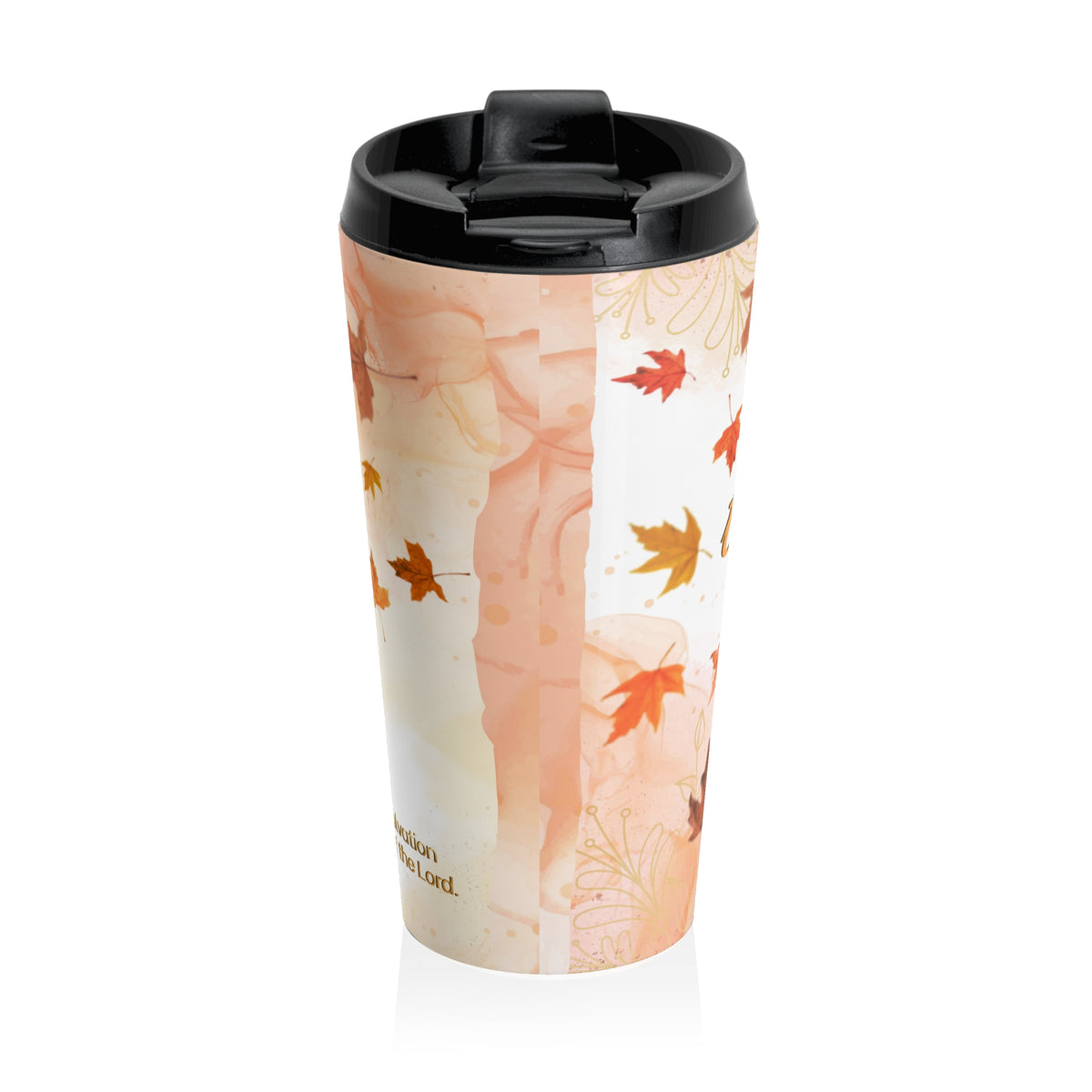 Thankful Christian Autumn Travel Mug | Psalm 116:13 | 15 oz Stainless Steel Lidded Mug
